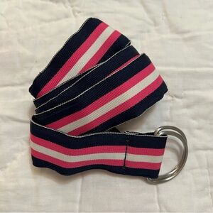 J Crew Ribbon Belt Womens M/L D-Ring Pink Navy Stripe Nautical Preppy Heritage